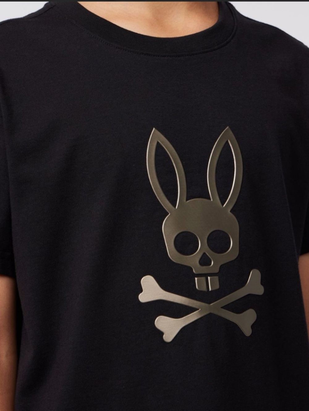 NWT Psycho Bunny Men's Black Norwood Bunny Graphic Tee in Gold Metallic Size 7